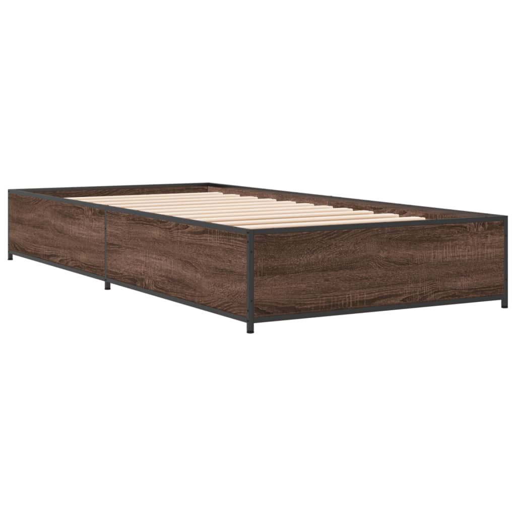 Okvir za krevet smeđi hrast 75x190 cm konstruirano drvo i metal