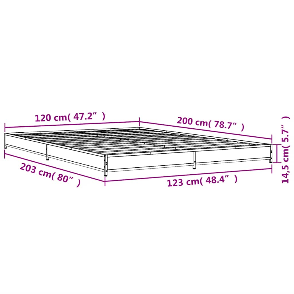 Okvir kreveta boja hrasta 120x200 cm konstruirano drvo i metal