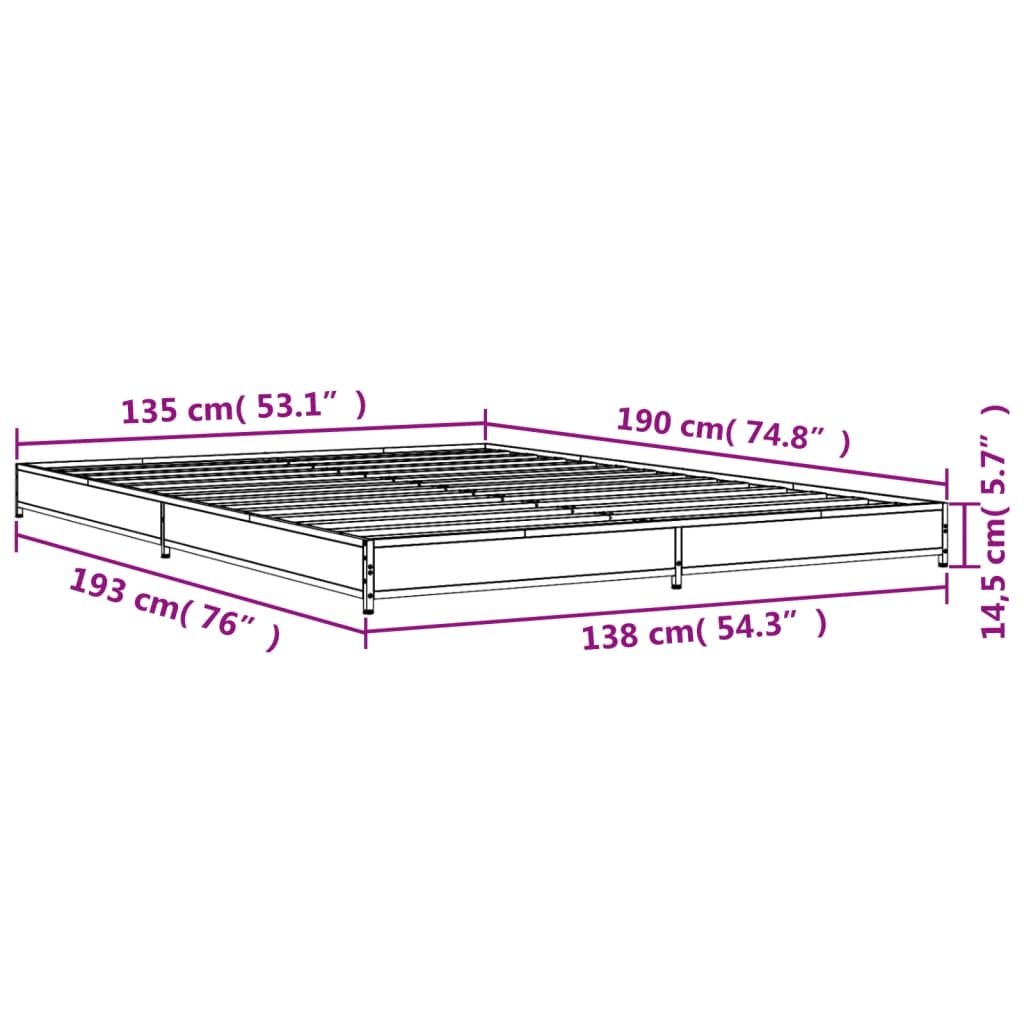 Okvir za krevet crni 135x190 cm konstruirano drvo i metal