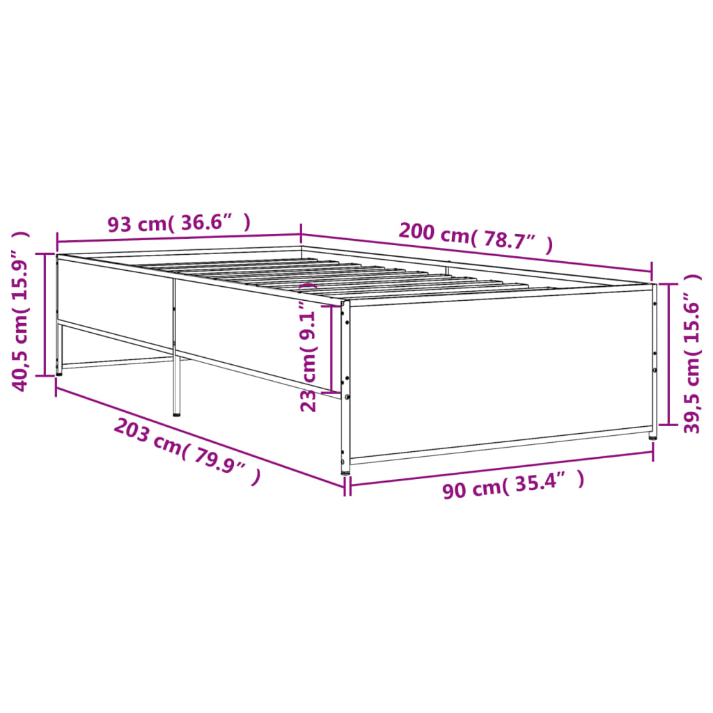 Okvir za krevet boja hrasta 90x200 cm konstruirano drvo i metal