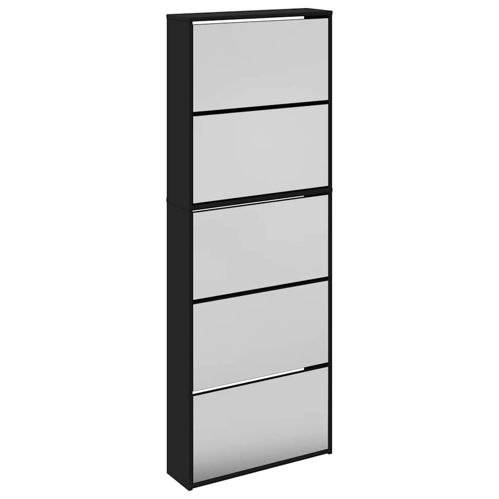 Ormarić za cipele s ogledalom 5 razina crni 63 x 17 x 169,5 cm