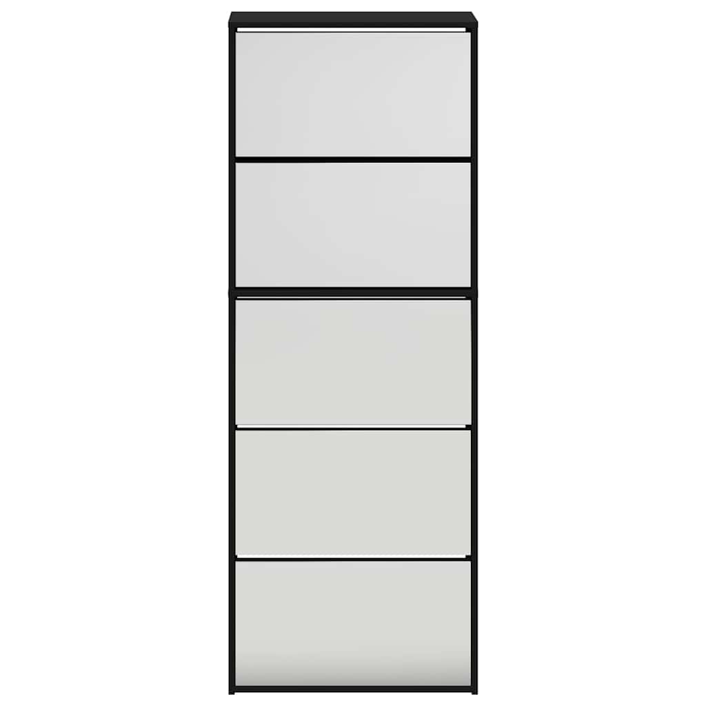 Ormarić za cipele s ogledalom 5 razina crni 63 x 17 x 169,5 cm