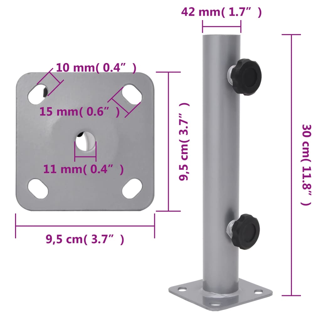 Baza suncobrana za stup Ø 32/34/38 mm srebrna čelična