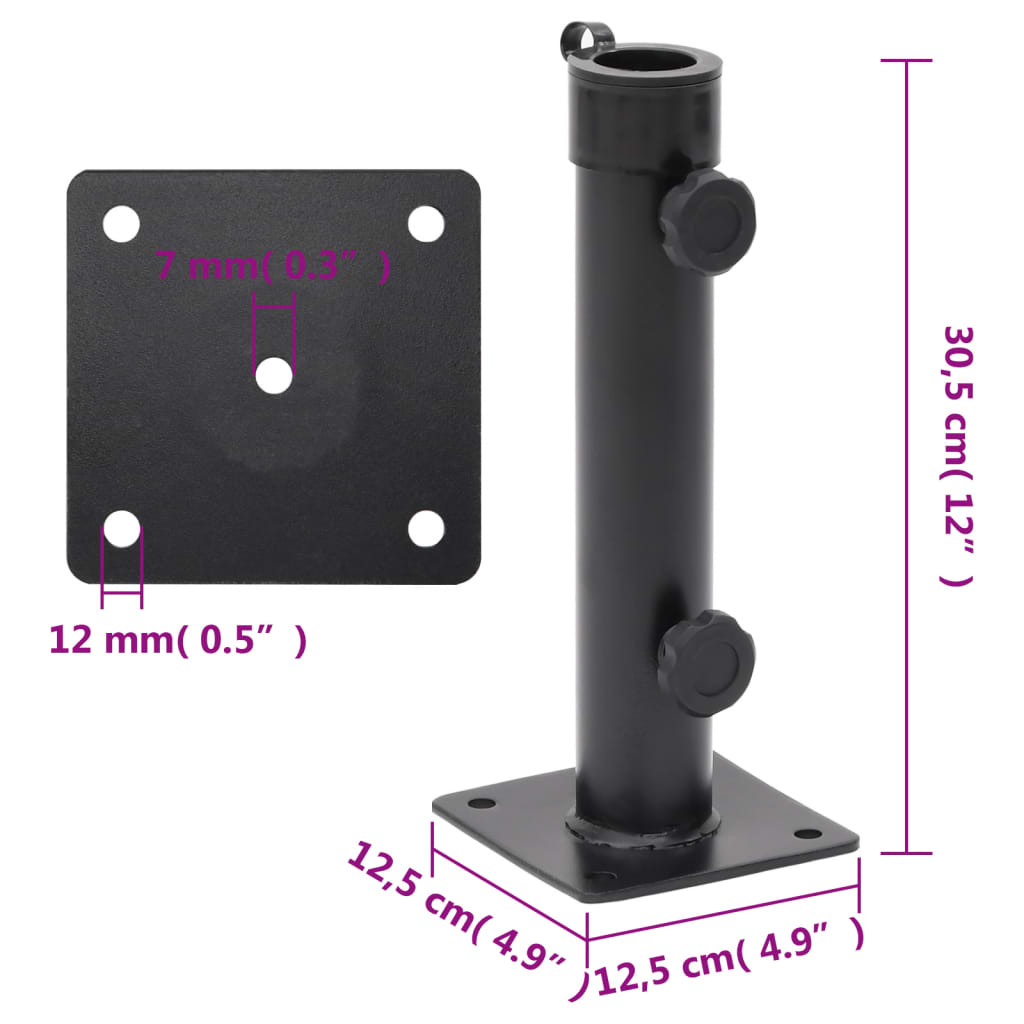 Baza suncobrana za stup Ø 38/48 mm mat crna čelična