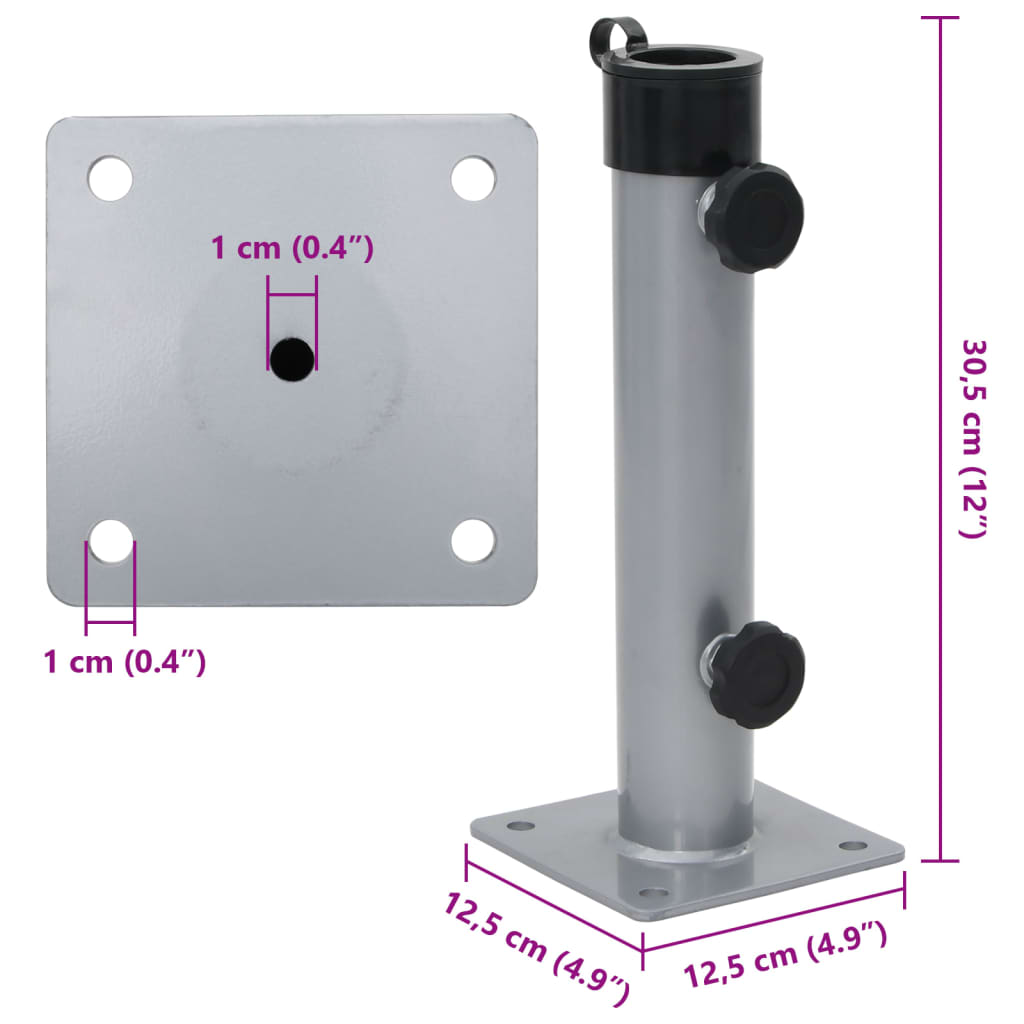 Baza suncobrana za stup Ø 38/48 mm srebrna čelična