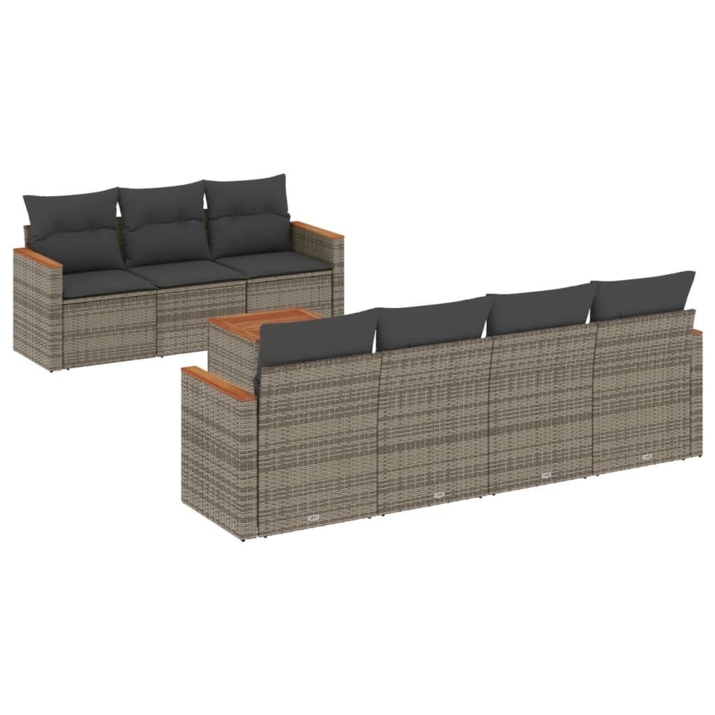 8-dijelni set vrtnih sofa od poliratana s jastucima sivi