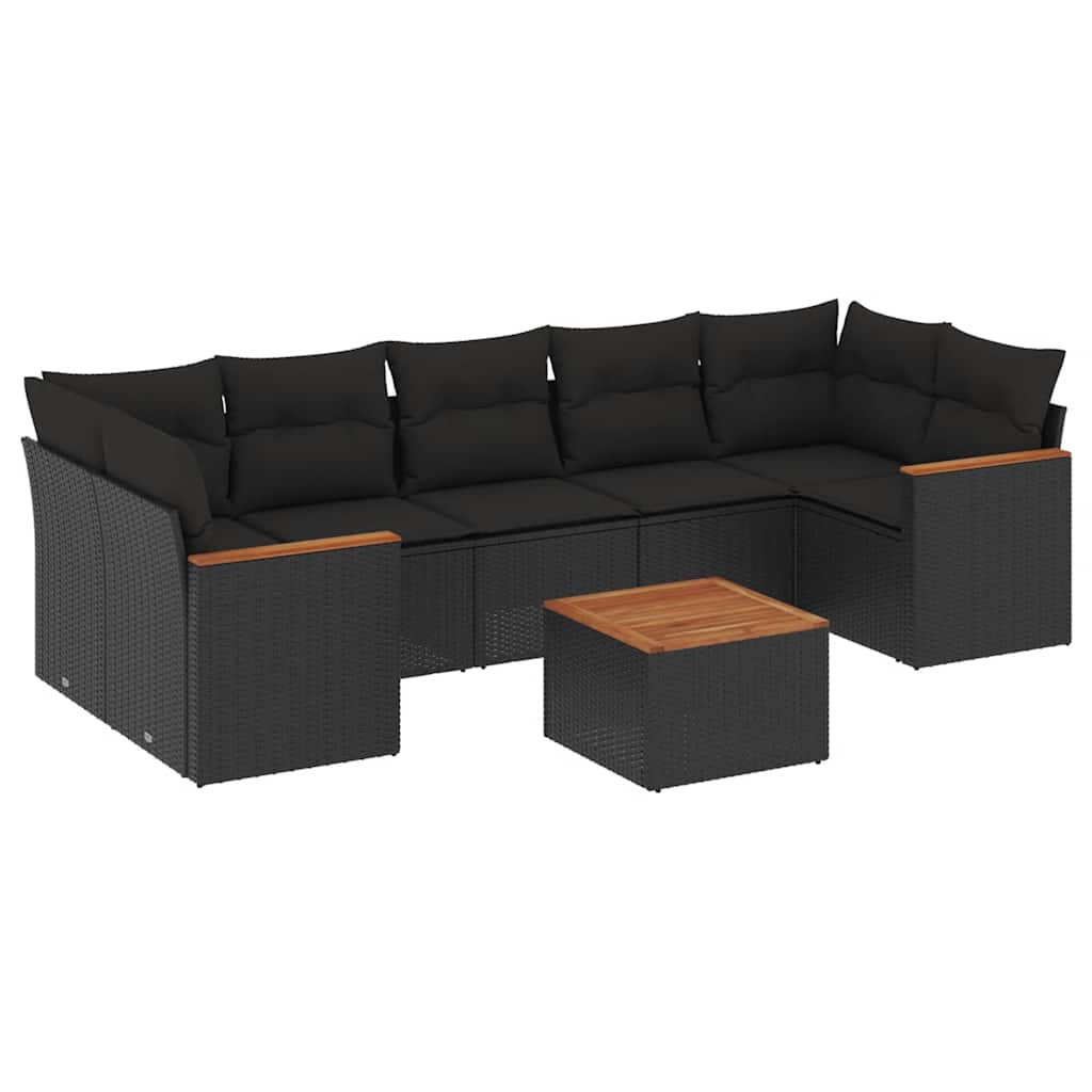 8-dijelni set vrtnih sofa od poliratana s jastucima crni