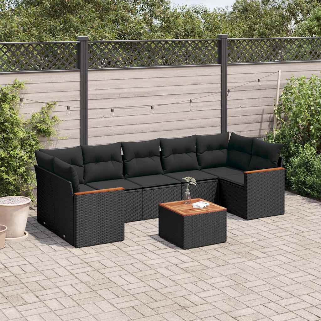 8-dijelni set vrtnih sofa od poliratana s jastucima crni