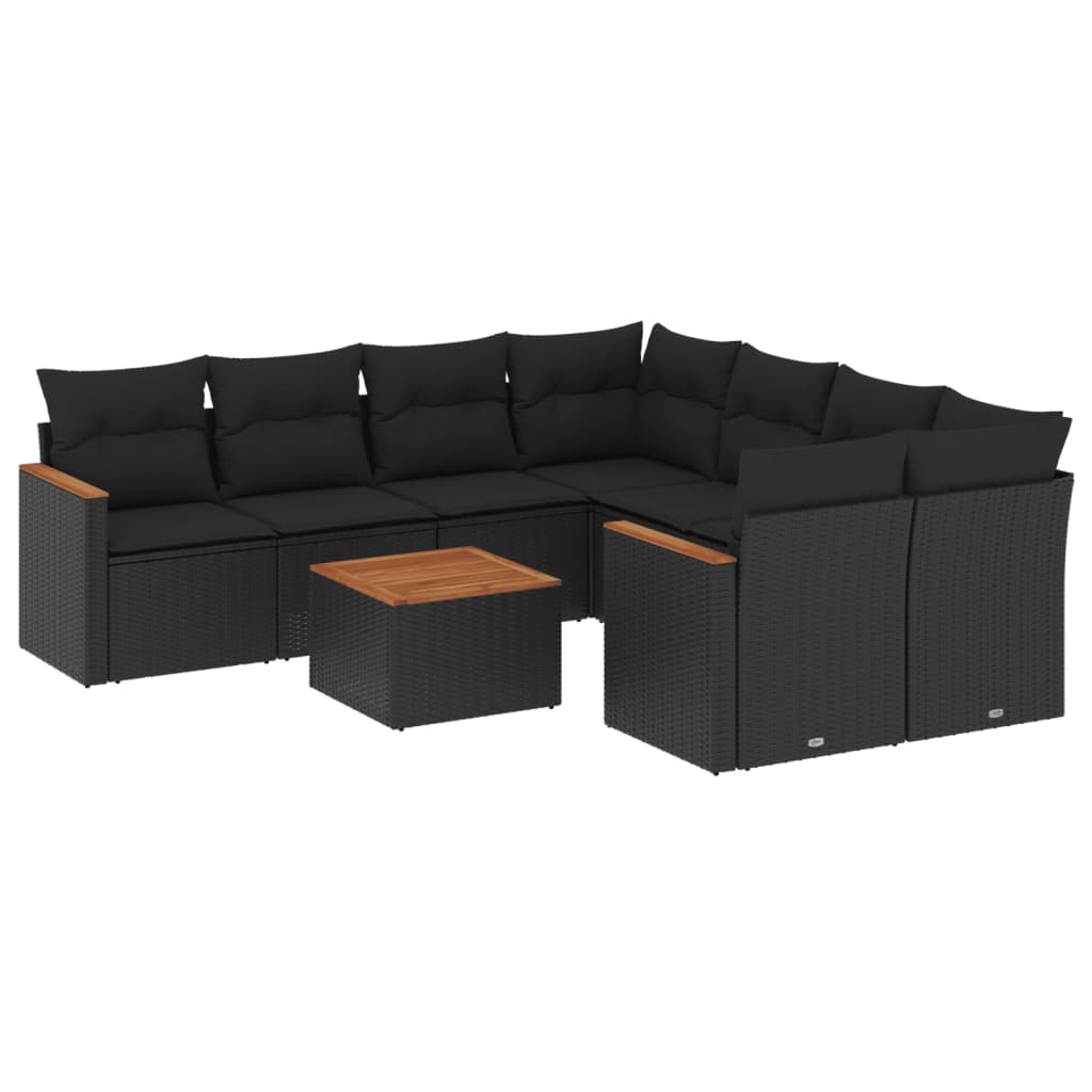 9-dijelni set vrtnih sofa s jastucima crni od poliratana Crna 62 x 62 x 69 cm