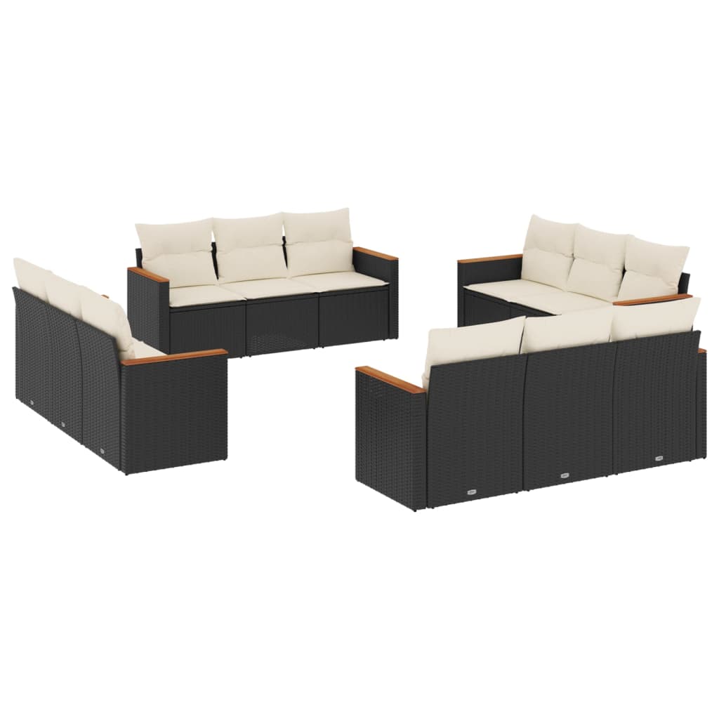 12-dijelni set vrtnih sofa od poliratana s jastucima crni