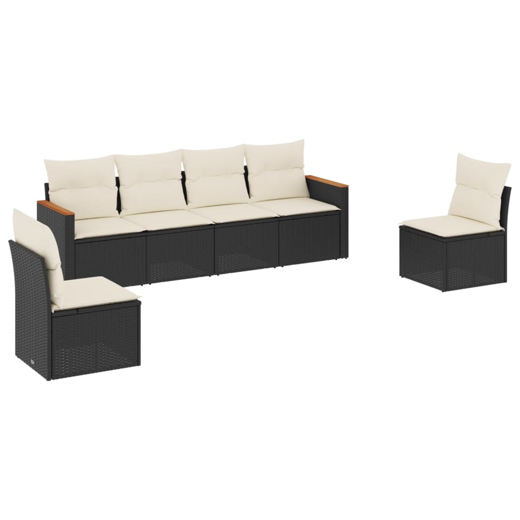 6-dijelni set vrtnih sofa s jastucima crni od poliratana