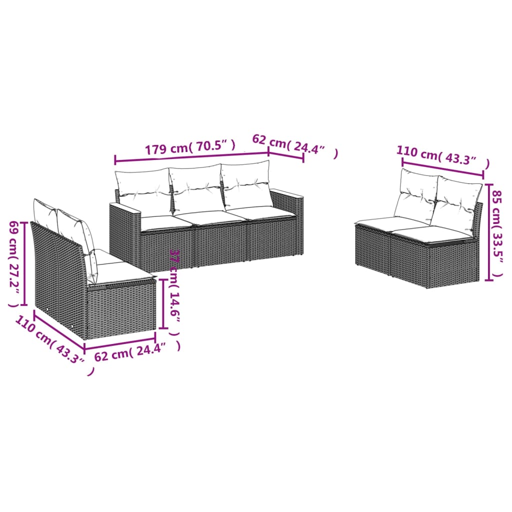 7-dijelni set vrtnih sofa s jastucima bež od poliratana