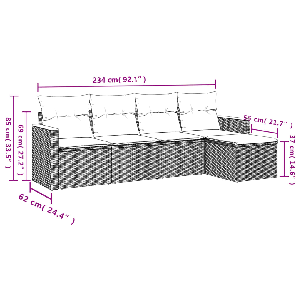 5-dijelni set vrtnih sofa s jastucima bež od poliratana