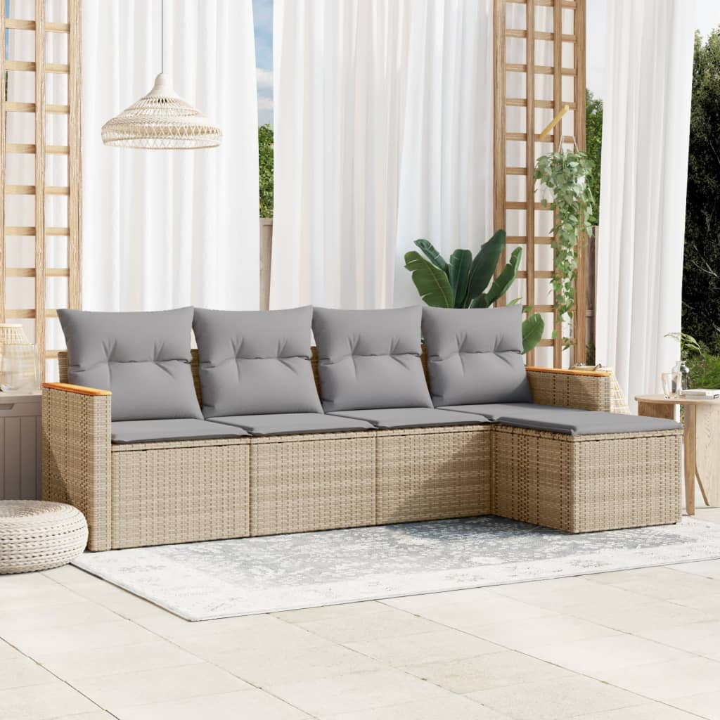 5-dijelni set vrtnih sofa s jastucima bež od poliratana