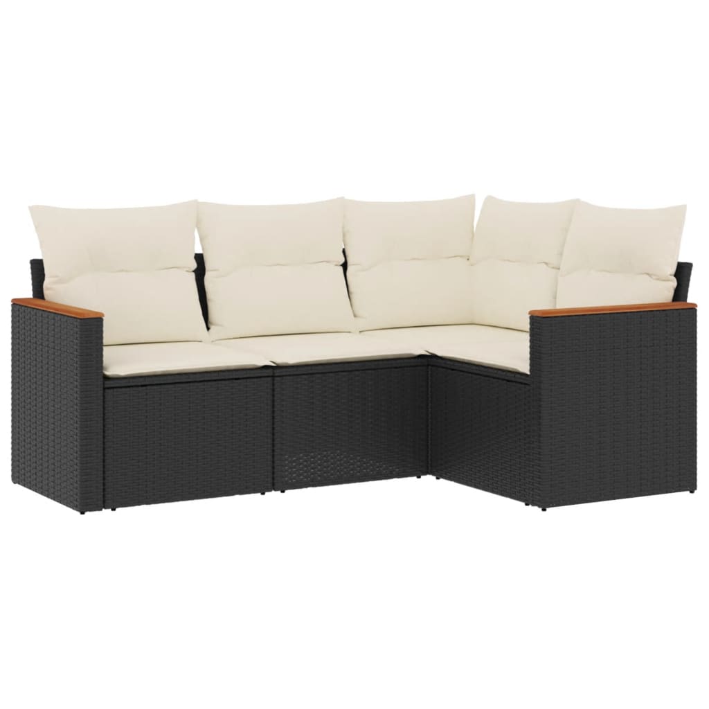 4-dijelni set vrtnih sofa od poliratana s jastucima crni