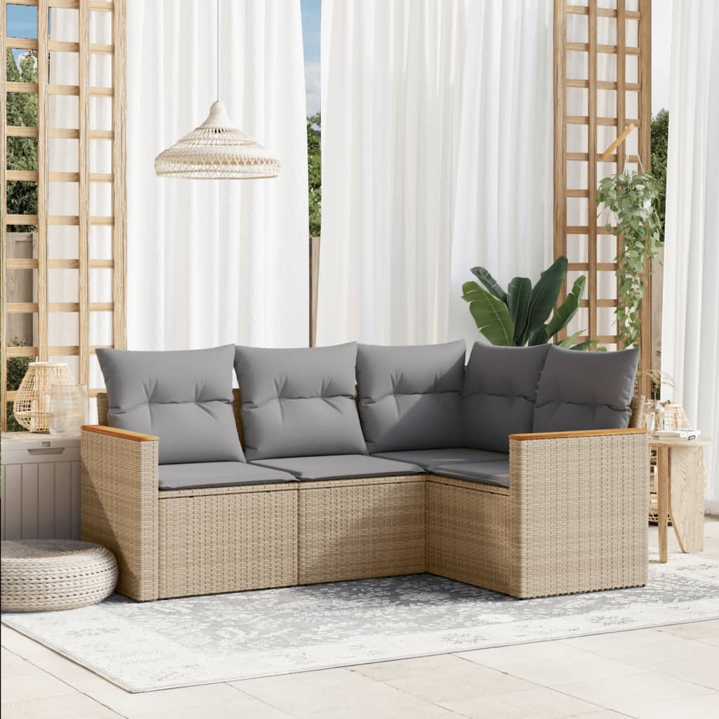 4-dijelni set vrtnih sofa s jastucima bež od poliratana