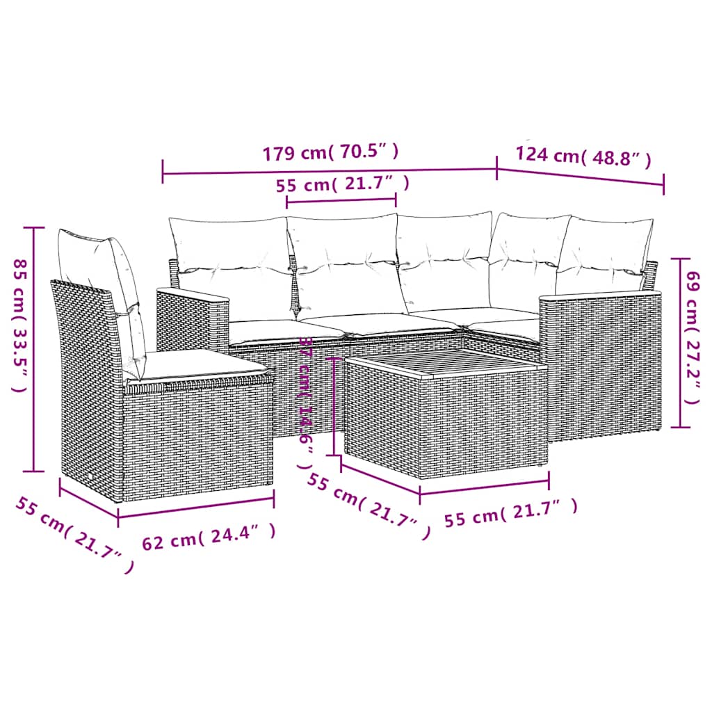 6-dijelni set vrtnih sofa s jastucima crni od poliratana