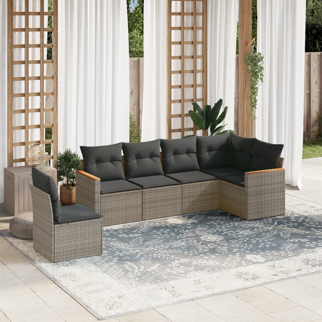 6-dijelni set vrtnih sofa od poliratana s jastucima sivi