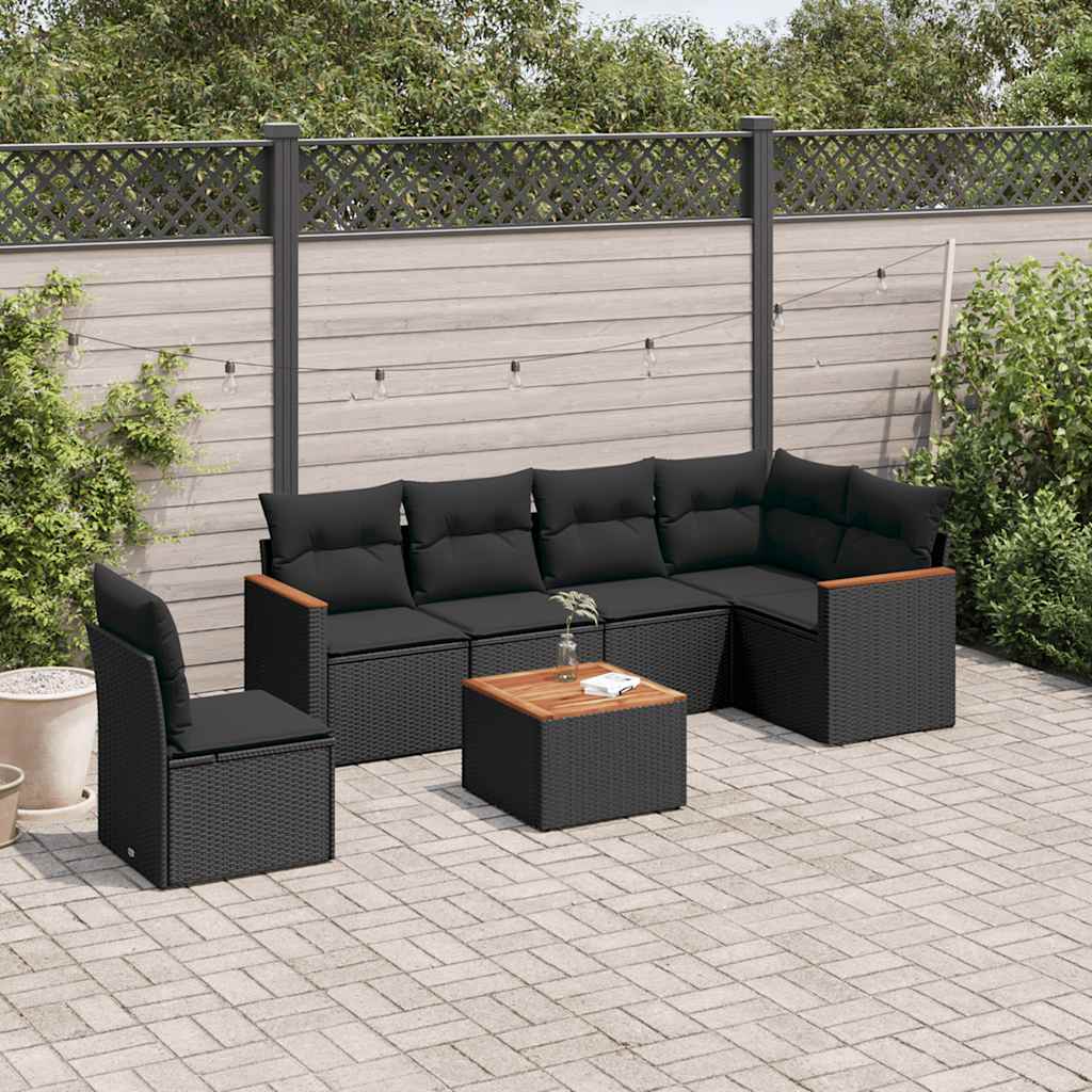 7-dijelni set vrtnih sofa od poliratana s jastucima crni