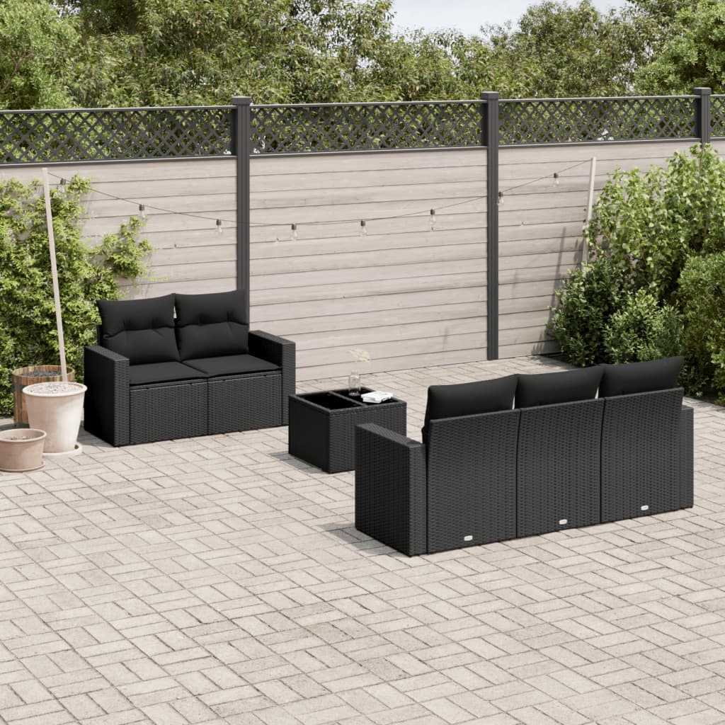 6-dijelni set vrtnih sofa s jastucima crni od poliratana