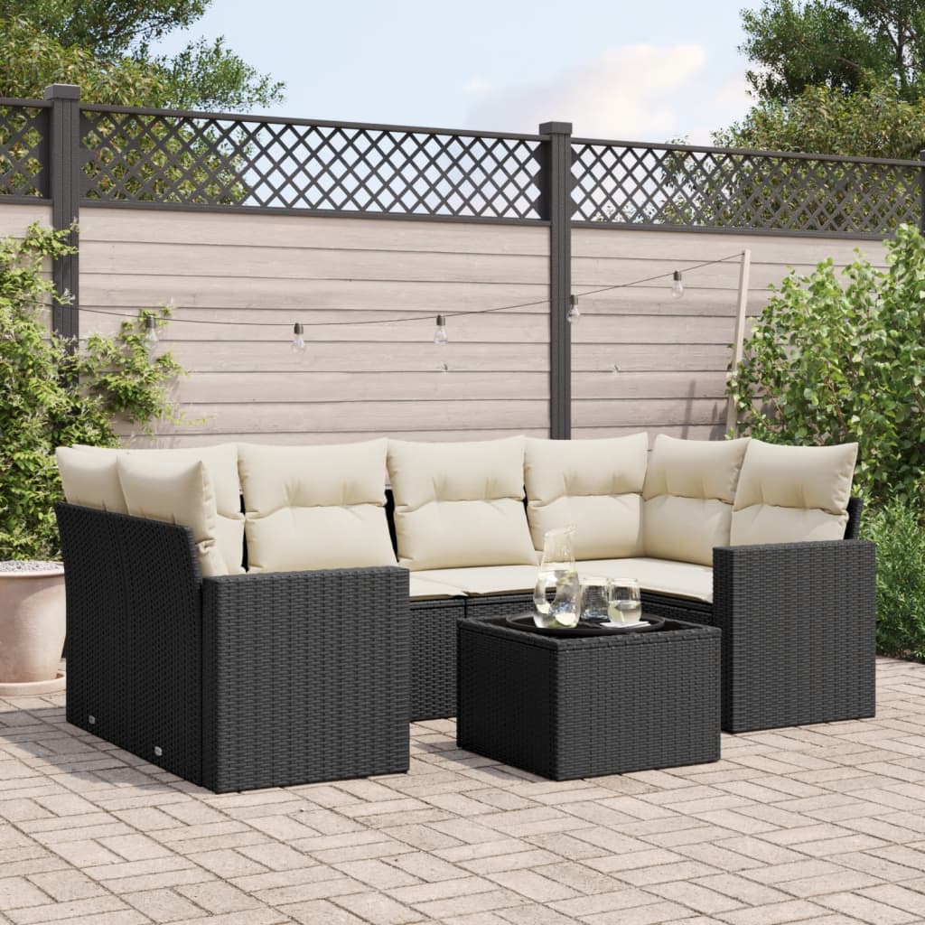 7-dijelni set vrtnih sofa od poliratana s jastucima crni Crna 65.5 x 62 x 69 cm