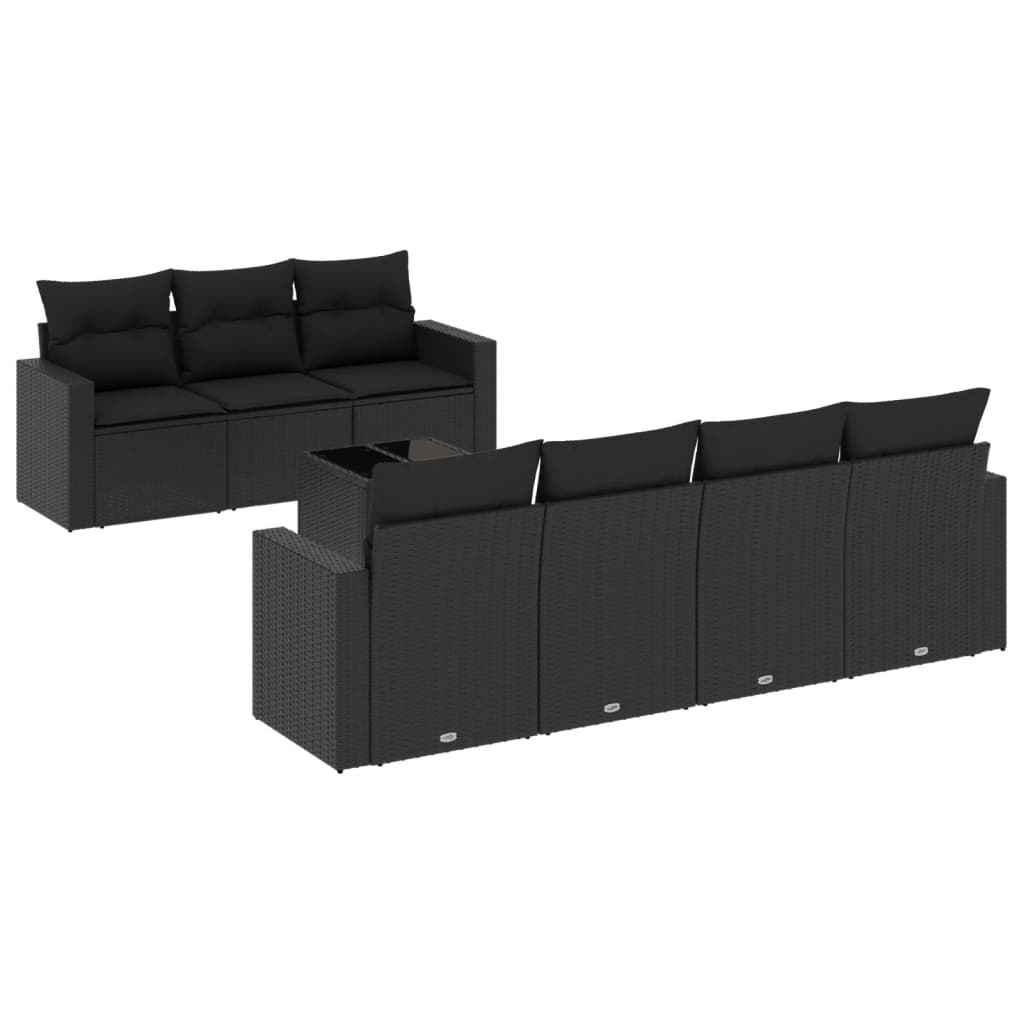 8-dijelni set vrtnih sofa od poliratana s jastucima crni