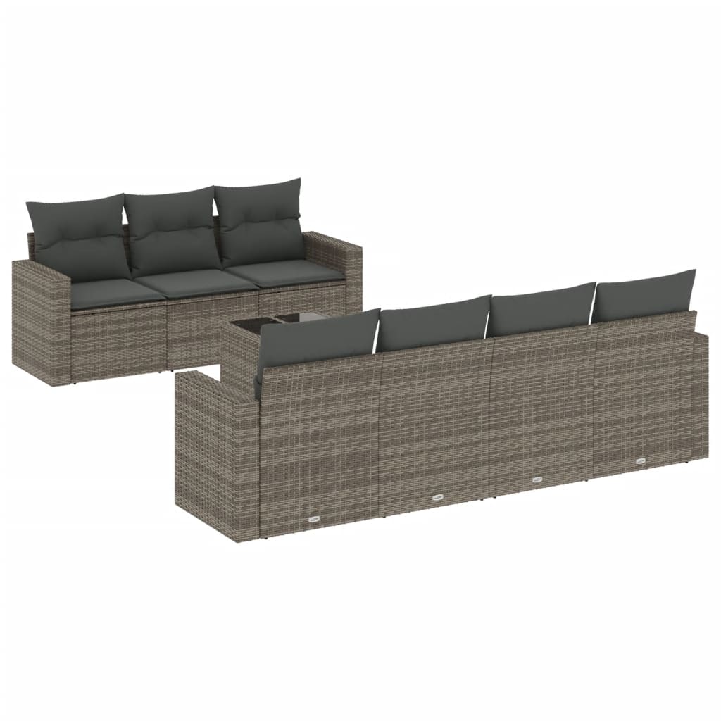 8-dijelni set vrtnih sofa od poliratana s jastucima sivi
