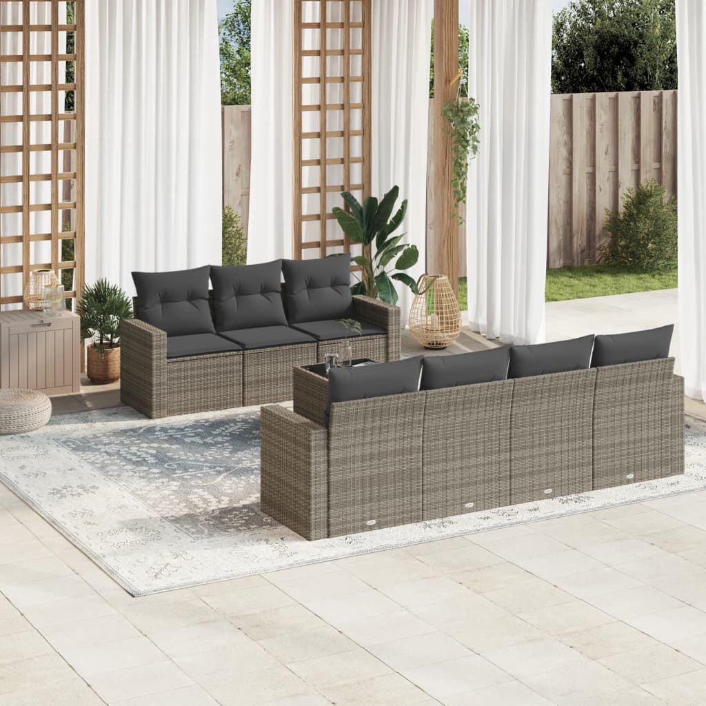 8-dijelni set vrtnih sofa od poliratana s jastucima sivi