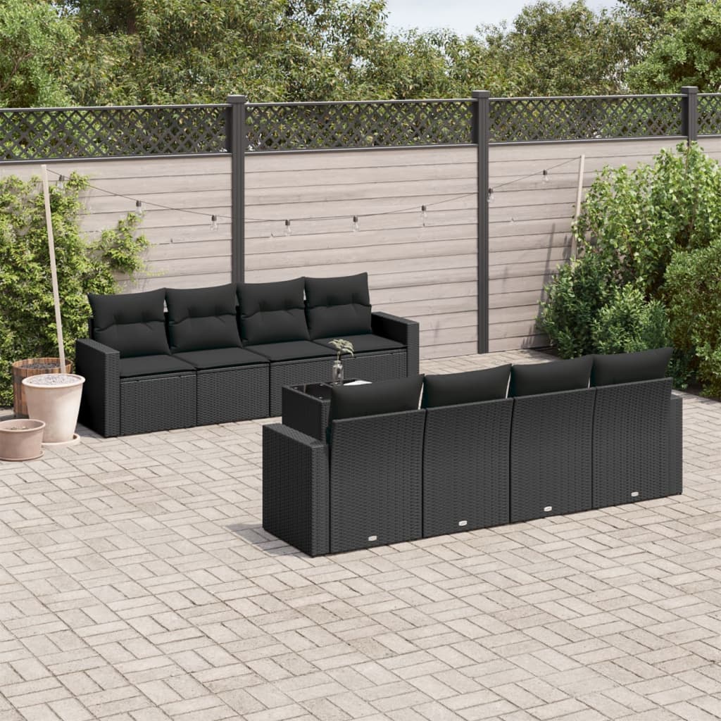 9-dijelni set vrtnih sofa s jastucima crni od poliratana