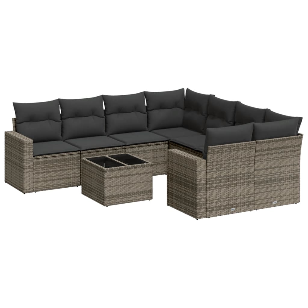9-dijelni set vrtnih sofa od poliratana s jastucima sivi