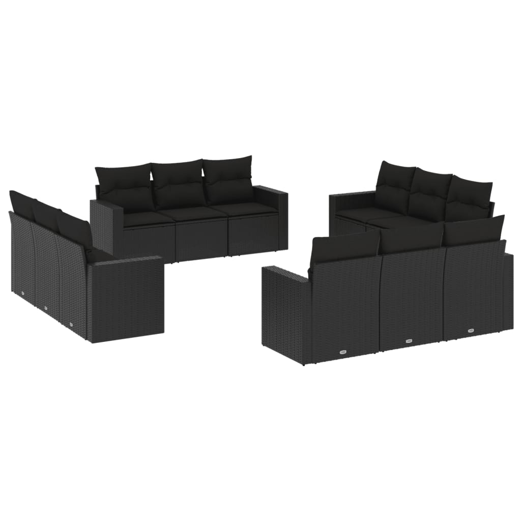 12-dijelni set vrtnih sofa od poliratana s jastucima crni