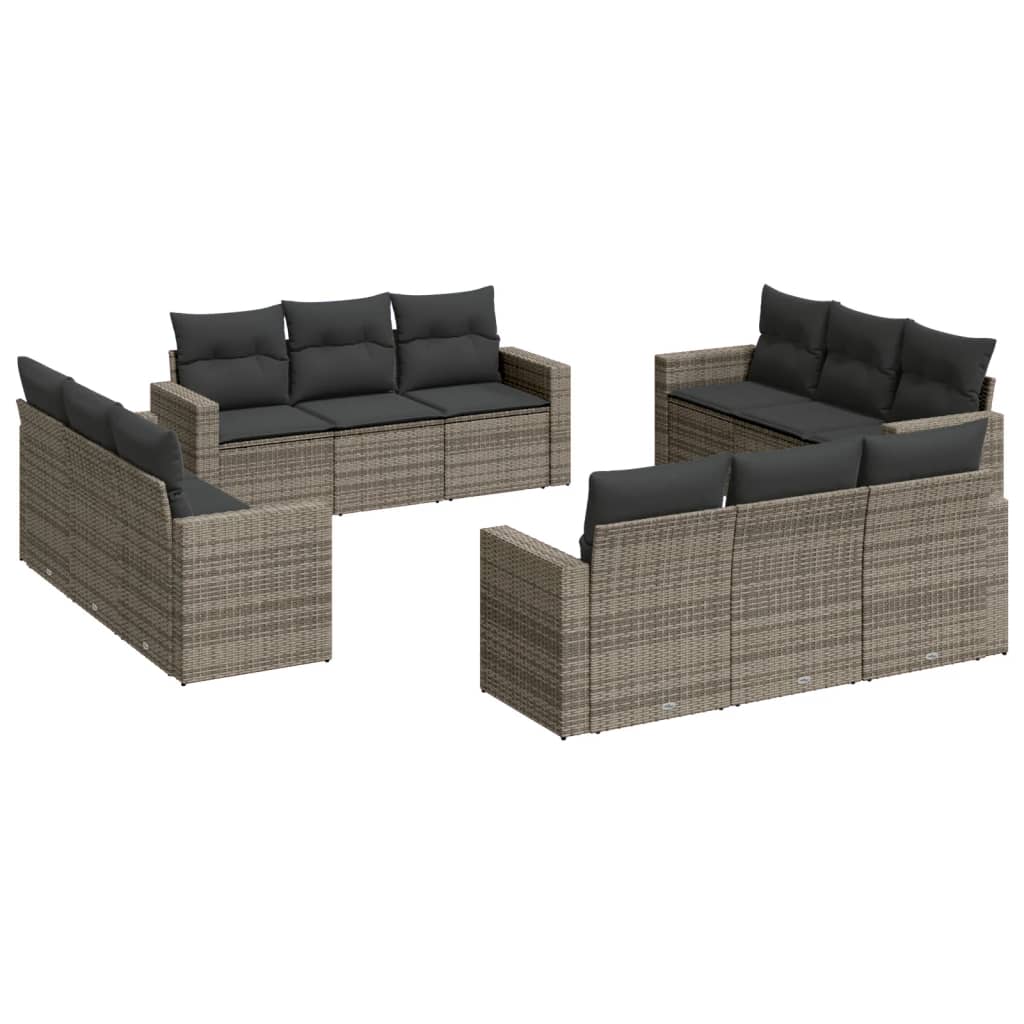12-dijelni set vrtnih sofa od poliratana s jastucima sivi