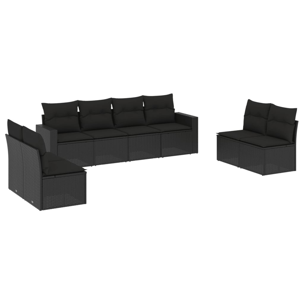 8-dijelni set vrtnih sofa od poliratana s jastucima crni Crna 65.5 x 62 x 69 cm
