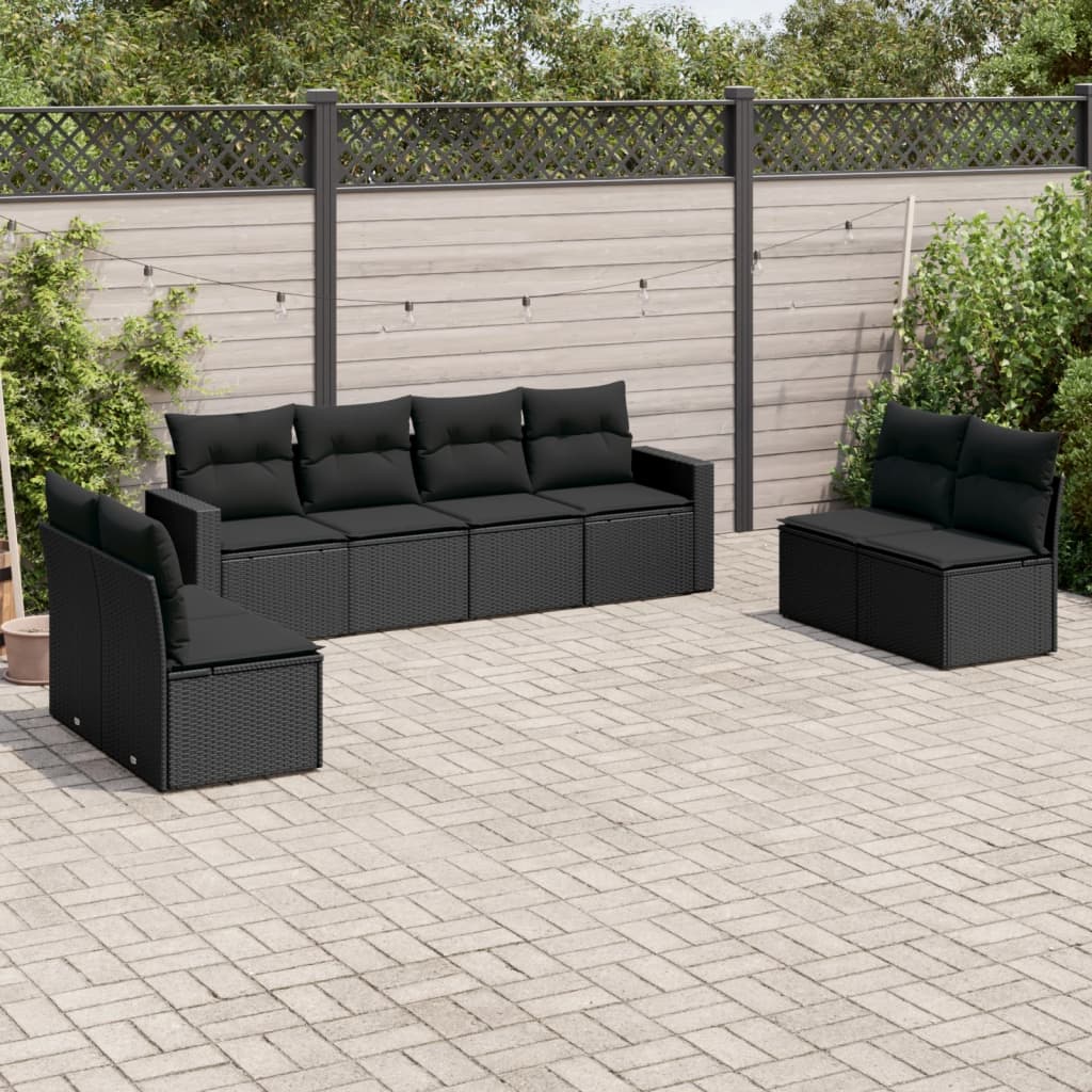 8-dijelni set vrtnih sofa od poliratana s jastucima crni Crna 65.5 x 62 x 69 cm