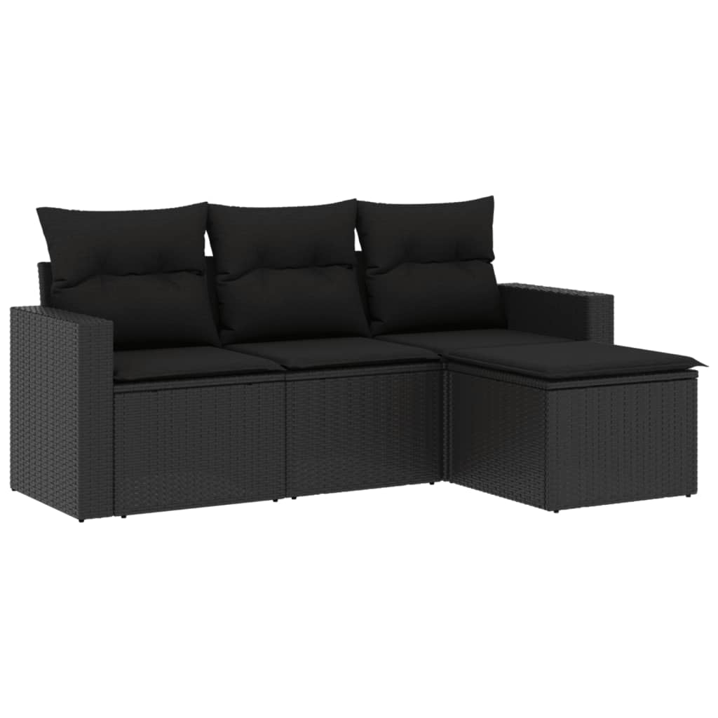 4-dijelni set vrtnih sofa od poliratana s jastucima crni