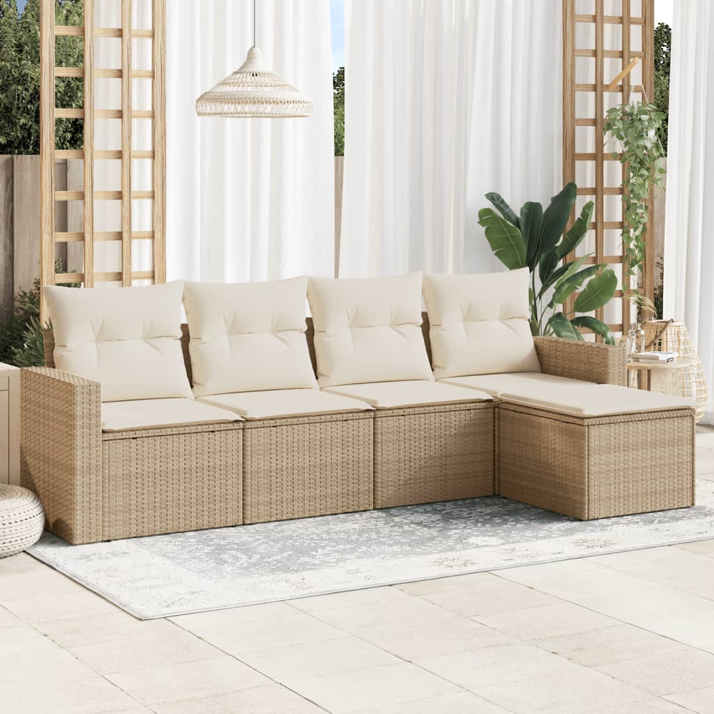 5-dijelni vrtni set sofa s jastucima bež od poliratana