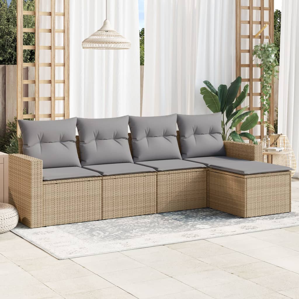 5-dijelni vrtni set sofa s jastucima bež od poliratana