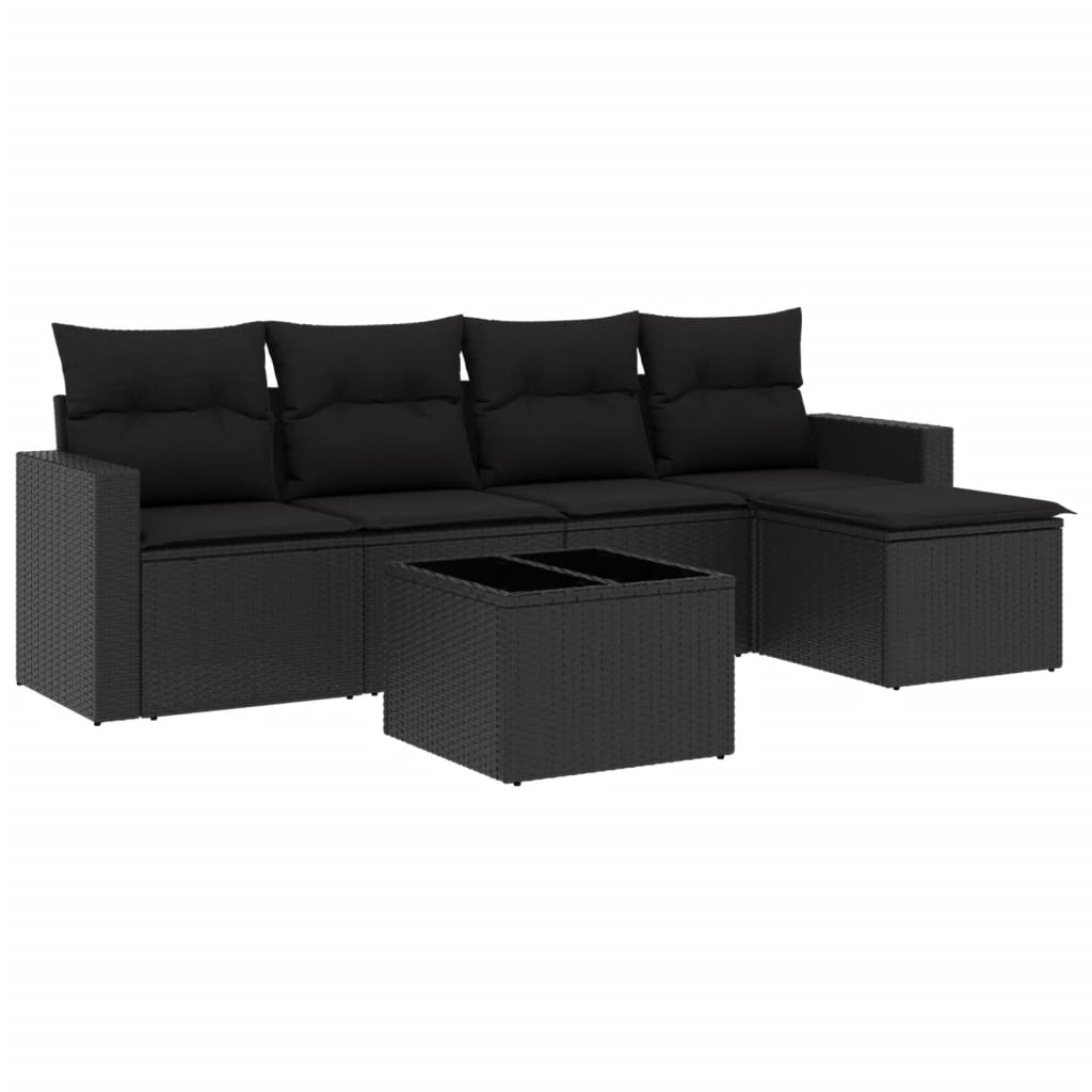 6-dijelni set vrtnih sofa s jastucima crni od poliratana
