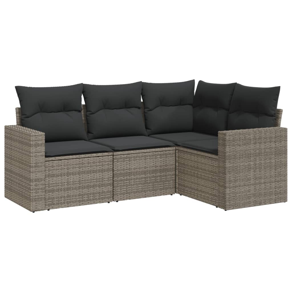 4-dijelni set vrtnih sofa od poliratana s jastucima sivi
