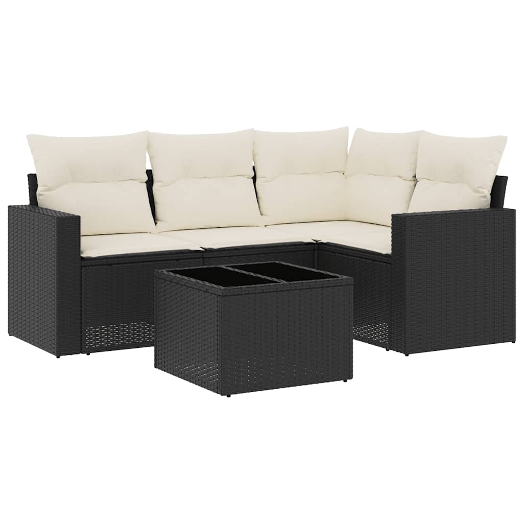 5-dijelna vrtna garnitura od poliratana s jastucima crna