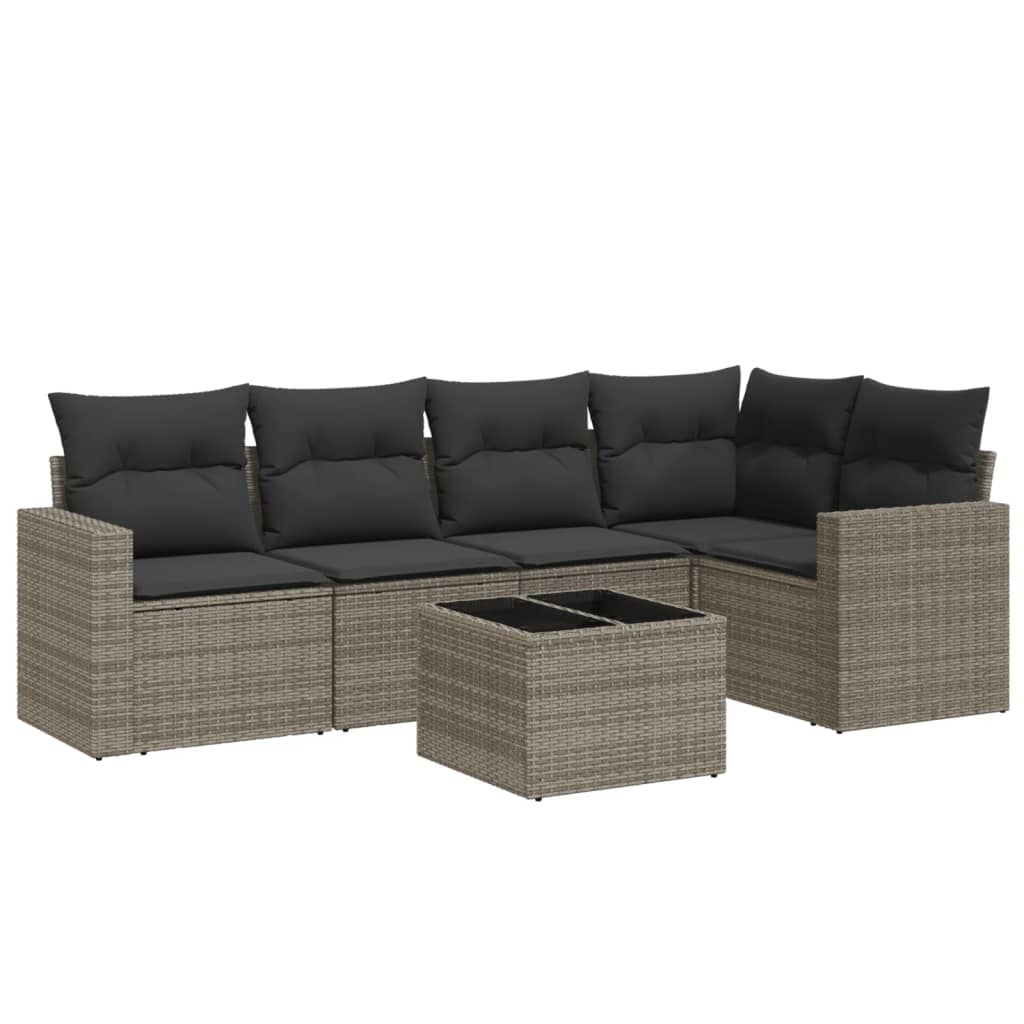 6-dijelni set vrtnih sofa od poliratana s jastucima sivi