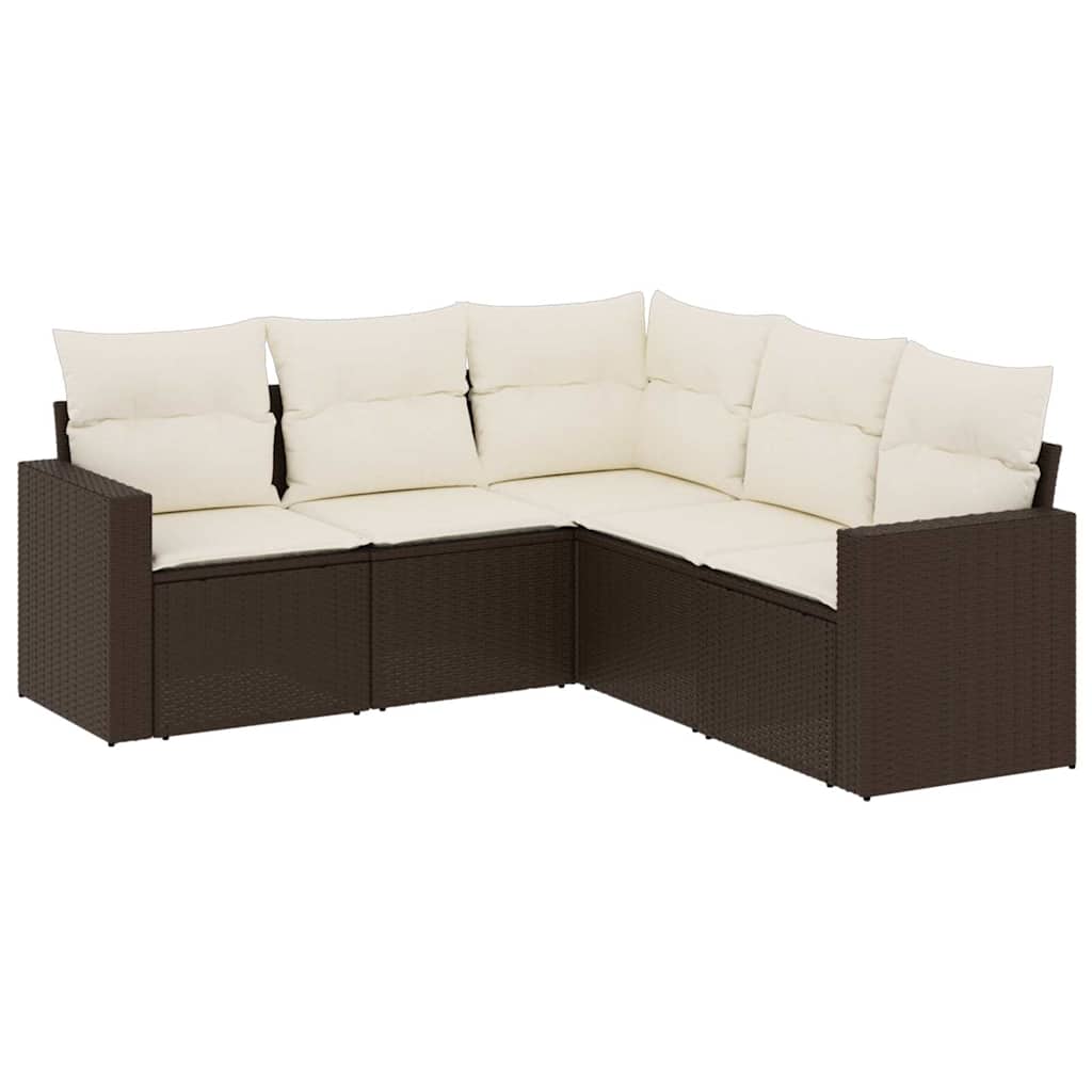 5-dijelni set vrtnih sofa s jastucima poliratan smeđi
