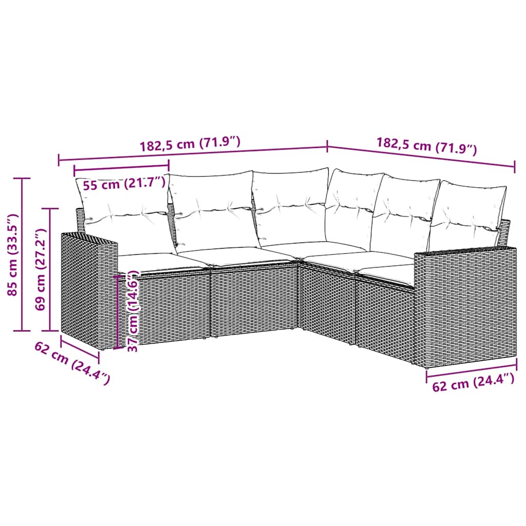 5-dijelni set vrtnih sofa s jastucima poliratan smeđi