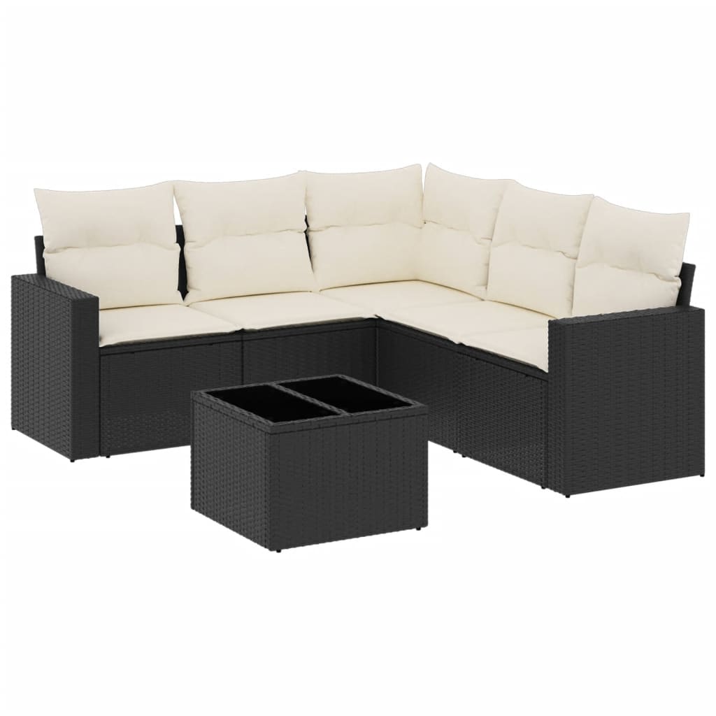 6-dijelni set vrtnih sofa s jastucima crni od poliratana