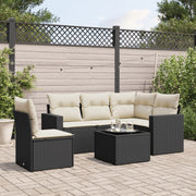 6-dijelni set vrtnih sofa s jastucima crni od poliratana Crna 65.5 x 62 x 69 cm