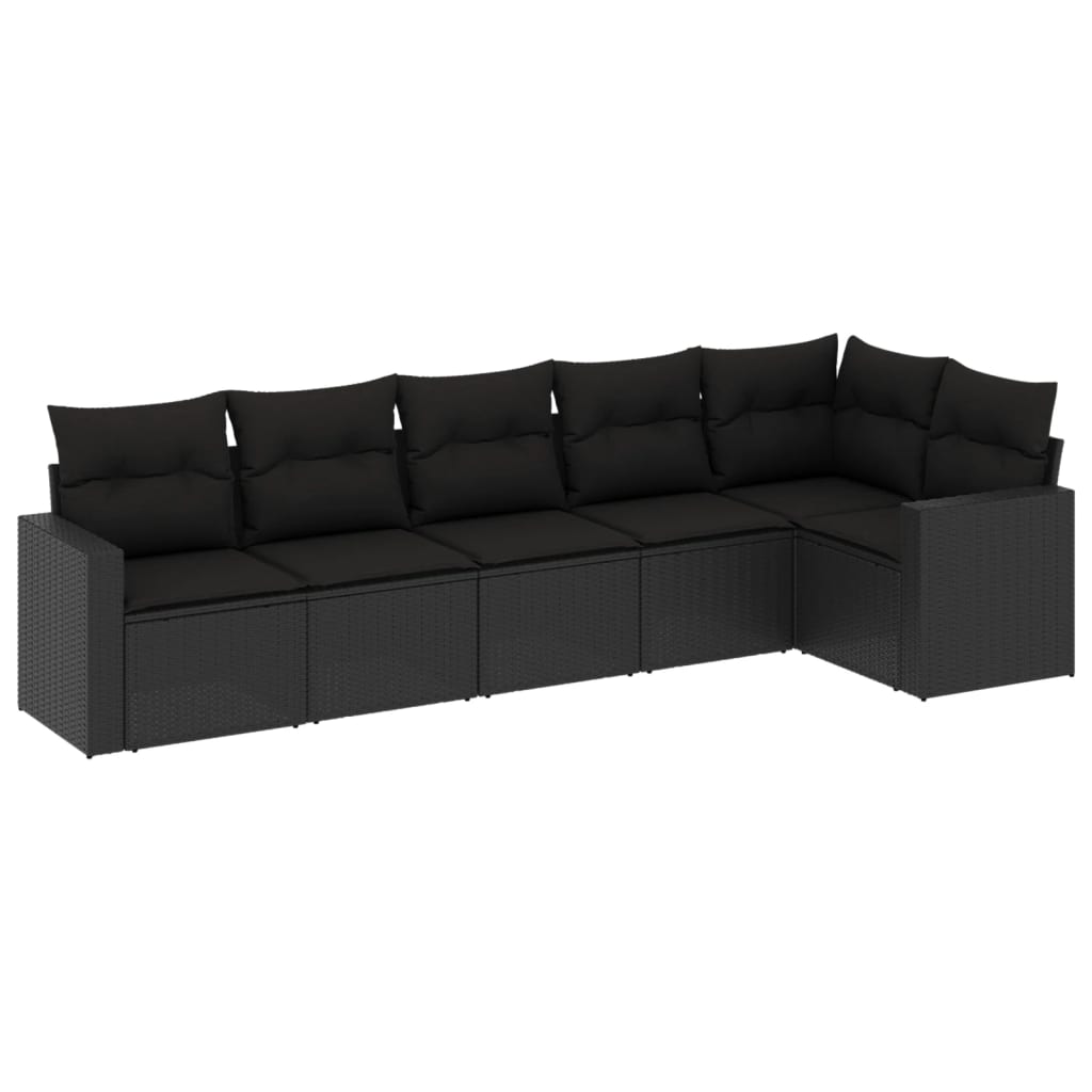 6-dijelni set vrtnih sofa s jastucima crni od poliratana Crna 65.5 x 62 x 69 cm