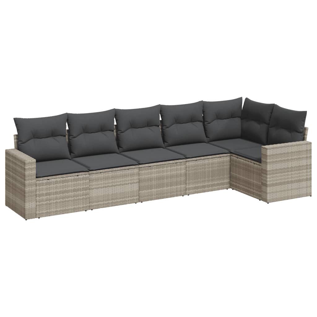 6-dijelni set vrtnih sofa od poliratana s jastucima svjetlosivi