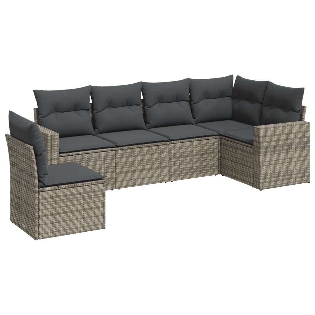 6-dijelni set vrtnih sofa od poliratana s jastucima sivi