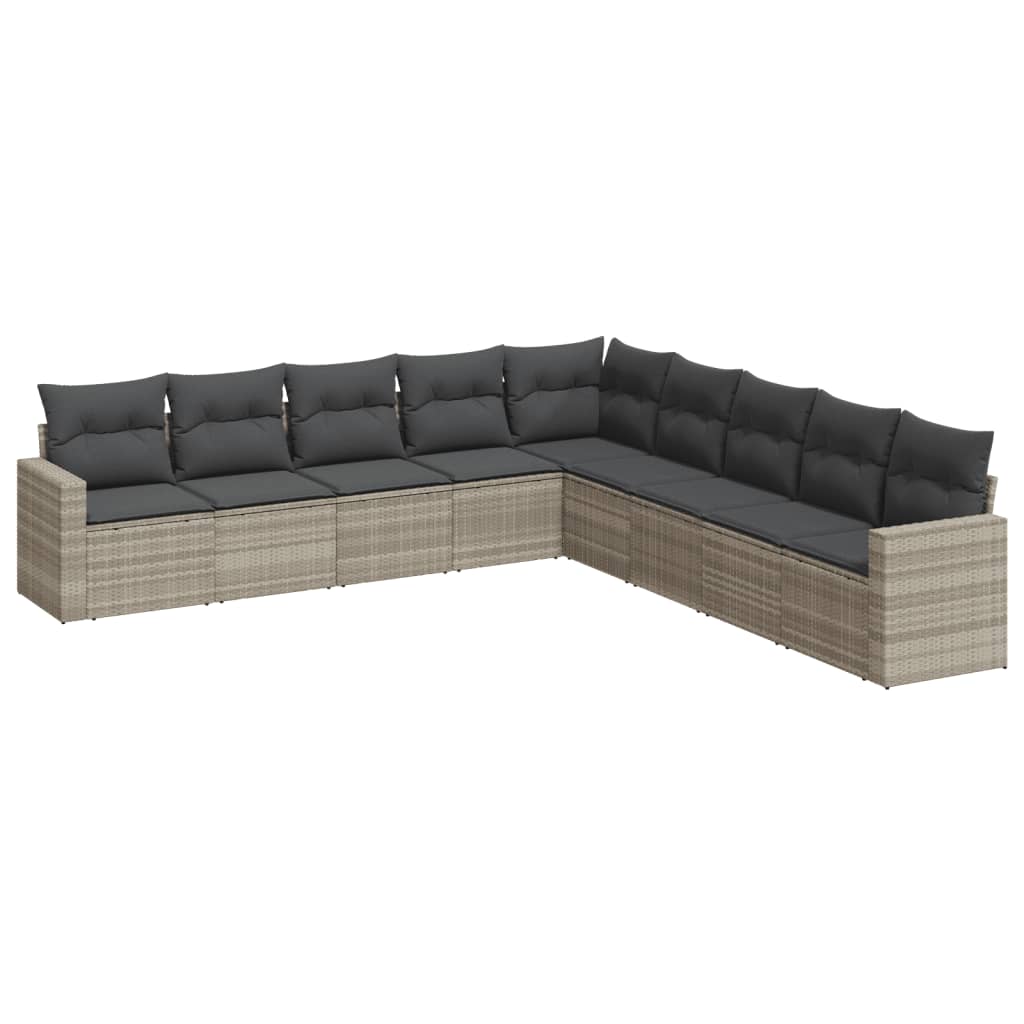 9-dijelni set vrtnih sofa od poliratana s jastucima svjetlosivi