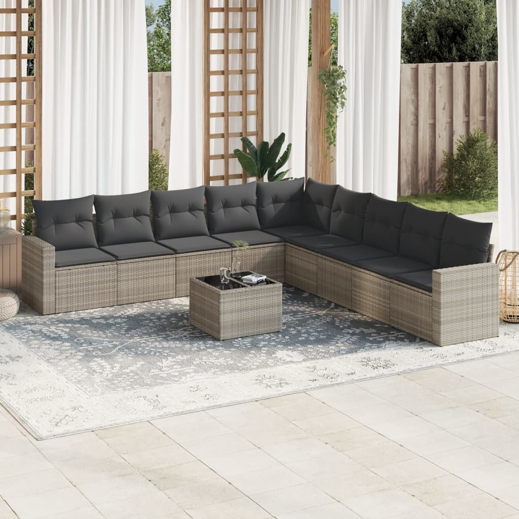 10-dijelni set vrtnih sofa poliratan s jastucima svijetlosivi